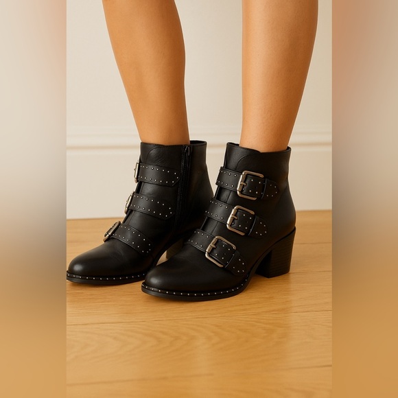 Like New Paul Green Soho Studded Buckle Booties Black - Picture 1 of 9